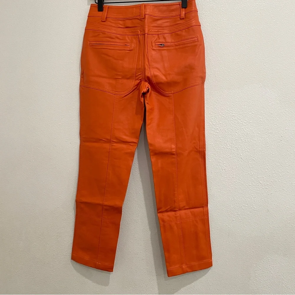 We The Free Free People Orange‎ Vegan Leather Paneled Straight Leg Pants Size 2